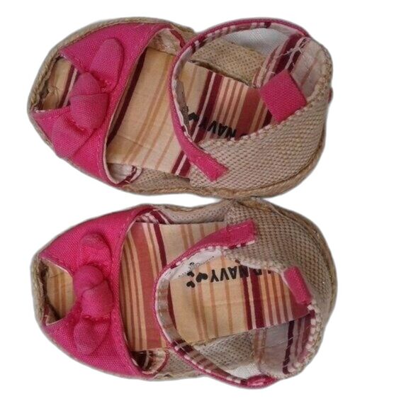 Old Navy Peep Toe Soft Sole Espadrilles Sz3 Baby SoftBack HotPink Bows Jute Sole - Picture 6 of 11